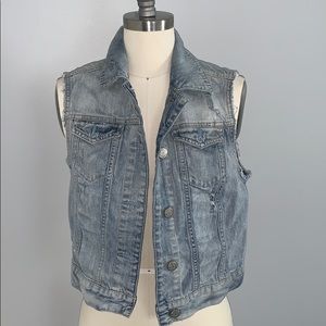 Aeropostale Denim Distress Vest with Crochet Back